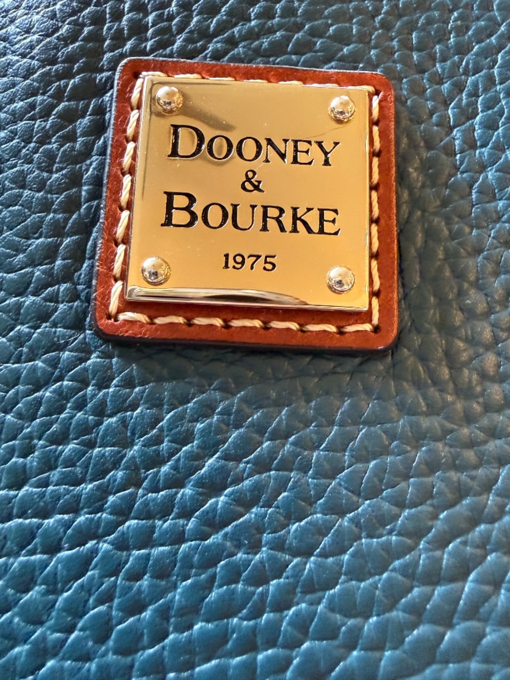 Dooney & Bourke Green/Blue Pebbled Leather Tote with Brown Trim - Picture 3 of 10